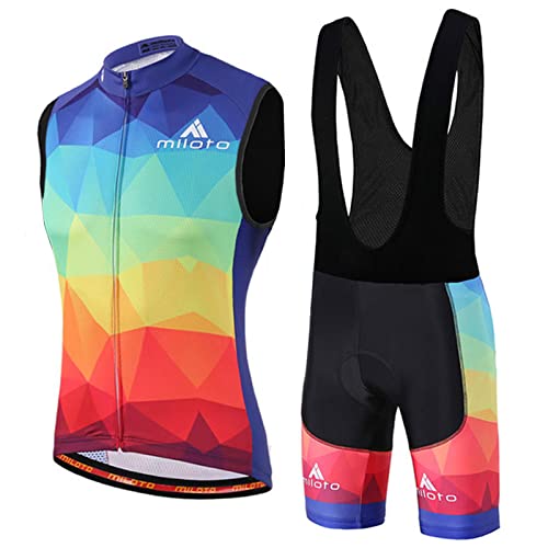 Fahrradtrikot Herren Sommer|Radweste Anzug Fahrradbekleidung Männer Ärmellos|Radtrikot Fahrradweste Set,Atmungsaktiv MTB Radsportanzug Sleeveless Oberteil und Radhose mit 19D Gel Sitzpolster(5,2XL) von ALIHONG