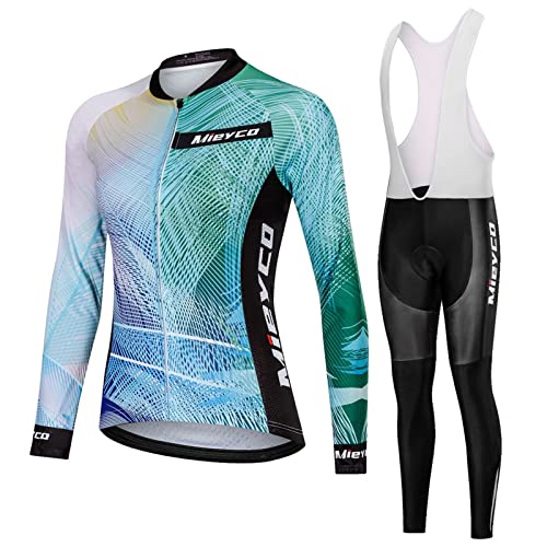 Fahrradtrikot Radsportanzug Damen Langarm|Fahrradbekleidung Frauen Set,MTB Radtrikot Cycling Oberteil und Radhose mit 19D Gel Sitzpolster,Bike Bekleidung Rennrad Atmungsaktiv Schnell Trocknen(8,S) von ALIHONG