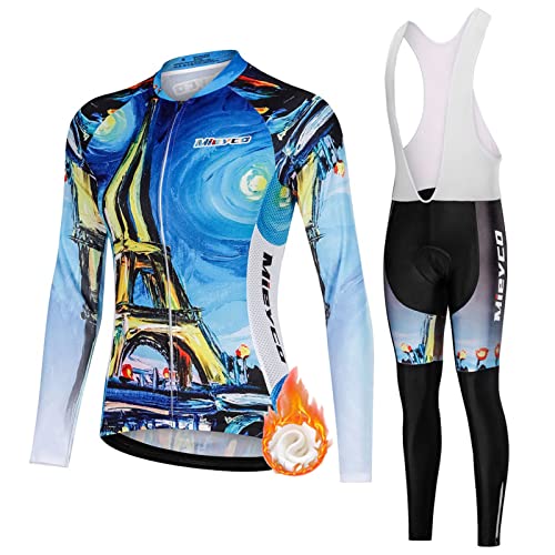 Fahrradtrikot Radsportanzug Damen Langarm Winter|Fahrradbekleidung Frauen Thermo Fleece,Radtrikot Jerseys und Radhose mit 19D Gel Sitzpolster,Bekleidung Cycling Atmungsaktiv Schnell Trocknen(6,S) von ALIHONG