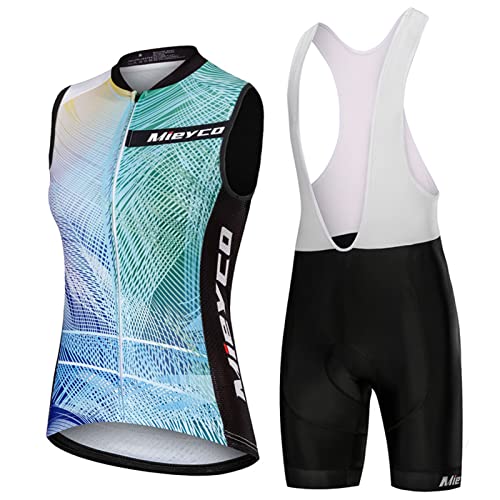 Radsportanzug Damen Fahrradweste Anzug|Radtrikot Ärmellos Set|Fahrradbekleidung Radweste Frauen Sommer,Atmungsaktiv MTB Fahrradtrikot Sleeveless Oberteil und Radhose mit 19D Gel Sitzpolster(9,L) von ALIHONG