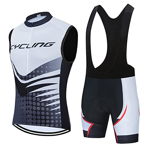 Radsportanzug Herren Sommer|Radtrikot Ärmellos Set Fahrradweste Anzug|Fahrradbekleidung Radweste Männer,Atmungsaktiv MTB Fahrradtrikot Sleeveless Oberteil und Radhose mit 19D Gel Sitzpolster(1,M) von ALIHONG