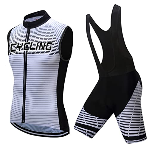 Radsportanzug Herren Sommer|Radtrikot Ärmellos Set Fahrradweste Anzug|Fahrradbekleidung Radweste Männer,Atmungsaktiv MTB Fahrradtrikot Sleeveless Oberteil und Radhose mit 19D Gel Sitzpolster(13,S) von ALIHONG