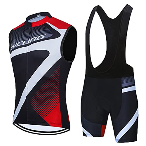 Radsportanzug Herren Sommer|Radtrikot Ärmellos Set Fahrradweste Anzug|Fahrradbekleidung Radweste Männer,Atmungsaktiv MTB Fahrradtrikot Sleeveless Oberteil und Radhose mit 19D Gel Sitzpolster(2,M) von ALIHONG