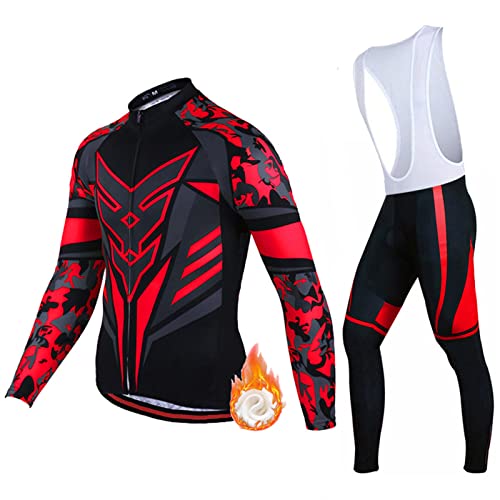 Radsportanzug Herren Winter Fahrradtrikot Langarm|Fahrradbekleidung Männer Thermo Fleece,Radtrikot Jersey und Radhose mit 19D Gel Sitzpolster,Bekleidung Cycling Atmungsaktiv Schnell Trocknen(15,4XL) von ALIHONG