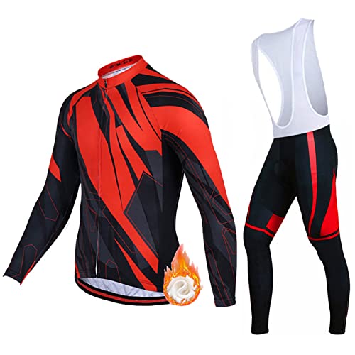 Radsportanzug Herren Winter Fahrradtrikot Langarm|Fahrradbekleidung Männer Thermo Fleece,Radtrikot Jersey und Radhose mit 19D Gel Sitzpolster,Bekleidung Cycling Atmungsaktiv Schnell Trocknen(16,2XL) von ALIHONG