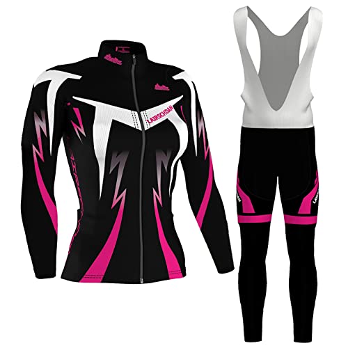 Radtrikot Damen Langarm|Fahrradbekleidung Frauen|MTB Radsportanzug,Fahrradtrikot Cycling Oberteil und Trägerhose mit 9D Gel Sitzpolster,Rennrad Bekleidung Jersey Atmungsaktiv Schnell Trocknen(10,5XL) von ALIHONG