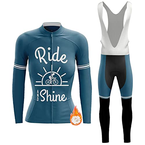 Radtrikot Damen Langarm Winter|Fahrradbekleidung Frauen Radsportanzug,Fahrradtrikot Thermo Fleece Jerseys und Radhose mit 9D Gel Sitzpolster,Bekleidung Cycling Atmungsaktiv Schnell Trocknen(1,M) von ALIHONG