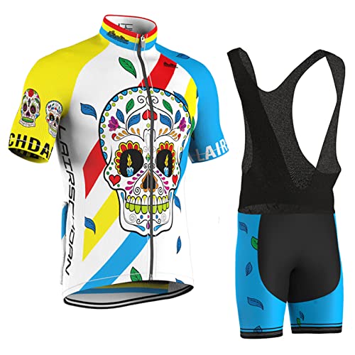 Radtrikot Herren|Radsportanzug Kurzarm Set|Fahrradbekleidung Männer Sommer,MTB Fahrradtrikot Cycling Oberteil und Radhose mit 9D Gel Sitzpolster,Bike Bekleidung Atmungsaktiv Schnell Trocknen(9,3XL) von ALIHONG