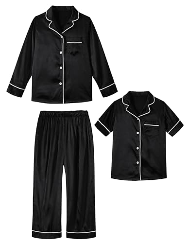 ALISISTER Satin Pyjama Set für Jungen Mädchen 3 Stück Langarm Kurzarm Button-Down Seide Nachtwäsche Schwarz 7-8 Jahre ALISISTER Satin Pyjama Set für Jungen Mädchen 3 Stück Langarm Kurzarm Button-Down Seide Nachtwäsche Schwarz 7-8 Jahre von ALISISTER