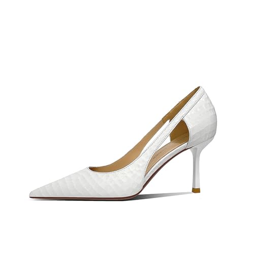 Damen-Stiletto-High-Heels mit geschlossenem, spitzem Zehenbereich, seitliche Aussparungen, rückenfreie Mules-Sandalen, modische Pumps mit Steinmuster, Abendschuhe (Color : White, Size : 34 EU) von ALISSE