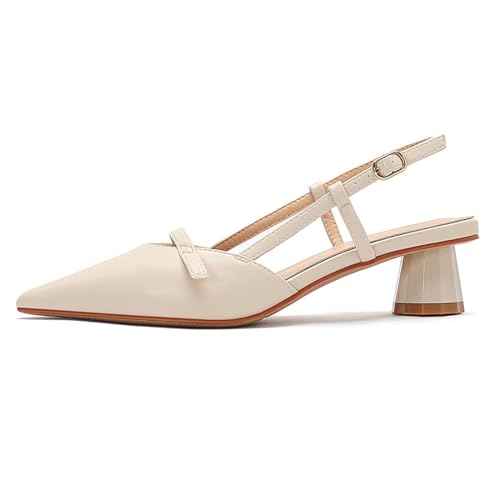 Damen-Slingback-Pumps, verstellbare Knöchelriemen-Sandalen, geschlossene Spitze Zehenpartie, klobige Absätze, Pumps, Schuhe, Elegante Büro- und Arbeitskleidung, Hochzeitsschuhe (Color : White, Size von ALISSE