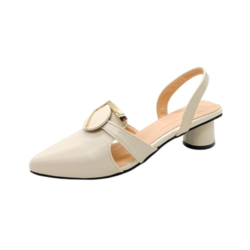 Slingback-Pumps, Damen-Sandalen mit geschlossenem, spitzem Zehenbereich und niedrigem Absatz, modische Leder-Slip-on-Pumps mit klobigem Absatz, Abend-, Party- und Hochzeitsschuhe (Color : White, Siz von ALISSE