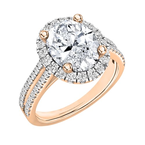 ALLORYA IGI zertifizierter Halo-Verlobungsring aus 14 Karat massivem Gold für Damen mit 3,20 Karat, oval (2,80 ct) und rundem (0,40 ct), im Labor gewachsener weißer Diamant, 7, Im Labor gezüchteter von ALLORYA