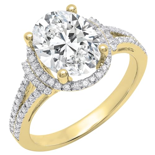 ALLORYA IGI zertifizierter Verlobungsring für Damen aus 14 Karat massivem Gold mit geteiltem Schaft, 2,70 Karat, oval (2,40 ct) und rundem (0,30 ct), im Labor gewachsener weißer Diamant, 5.5, Im Labor von ALLORYA