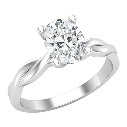 ALLORYA Verlobungsring für Damen, 1,25 Karat, oval, weißer Diamant oder Zirkonia, gedreht, aus 925er-Sterlingsilber, 5.5, Sterling Silber Im Labor gezüchteter weißer Diamant Aus Sterlingsilber, Weißer von ALLORYA