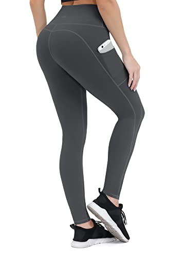 ALONG FIT Leggings Damen mit Taschen, Nicht durchsichtig Sporthose Damen Dehnbar Yogahosen für Damen, Grau, XL von ALONG FIT