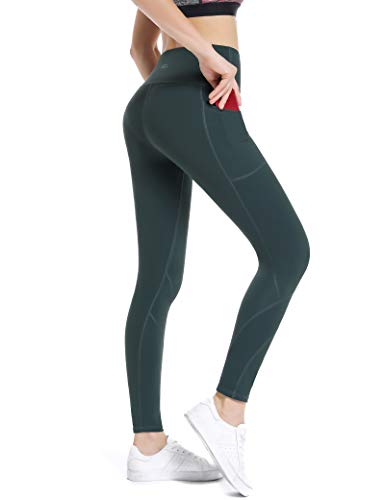 ALONG FIT Leggings Damen mit Taschen, Nicht durchsichtig Sporthose Damen Dehnbar Yogahosen für Damen, Hoch Tailliert-dunkelgrün, XS von ALONG FIT