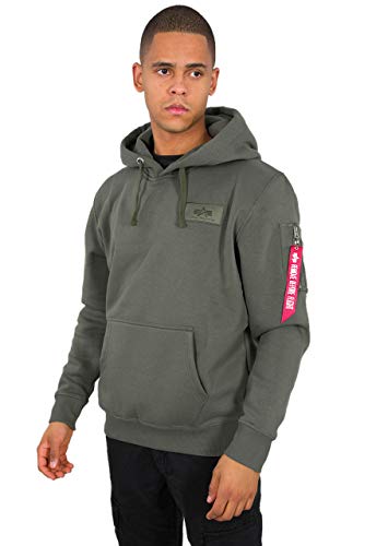 ALPHA INDUSTRIES Herren Back Print Hoody Kapuzensweat Kapuzenpullover, Dark Olive, XL von ALPHA INDUSTRIES