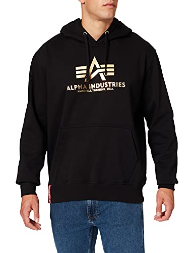 Alpha Industries Herren Basic Hoody Foil Print Kapuzensweat Kapuzenpullover, Black/Yellow Gold, S von ALPHA INDUSTRIES