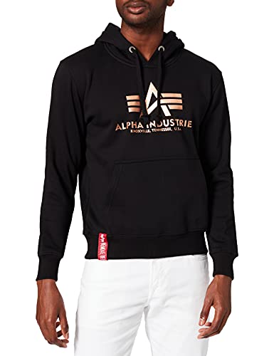 Alpha Industries Herren Basic Hoody Foil Print Kapuzensweat Kapuzenpullover, Black/Gold, Small von ALPHA INDUSTRIES