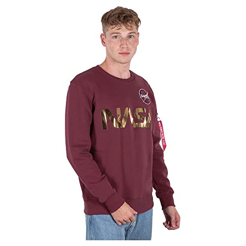 Alpha Industries NASA Reflective Sweater Sweatshirt für Herren Burgundy/Shiny Gold von ALPHA INDUSTRIES