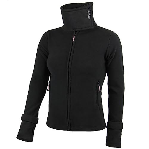 ALPIDEX Damen Fleecejacke Hoher Stehkragen Daumenlöcher Tailierte Winter Fleece Jacke Antipilling Warm Weich Full Zip Fleecepullover Microfleece Wandern Outdoor, Größe:XXL, Farbe:black von ALPIDEX