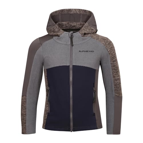 Alpine PRO GROTO Kinder Unisex Hoodie, Sweatjacke, Kapuzen Sweatshirt mit Reißverschluss, Übergangsjacke, Kapuzenjacke, Sportjacke, Fleecejacke, Prostretch Material, Grau Hoodie (104-110) von ALPINE PRO SPORTSWEAR & EQUIPMENT