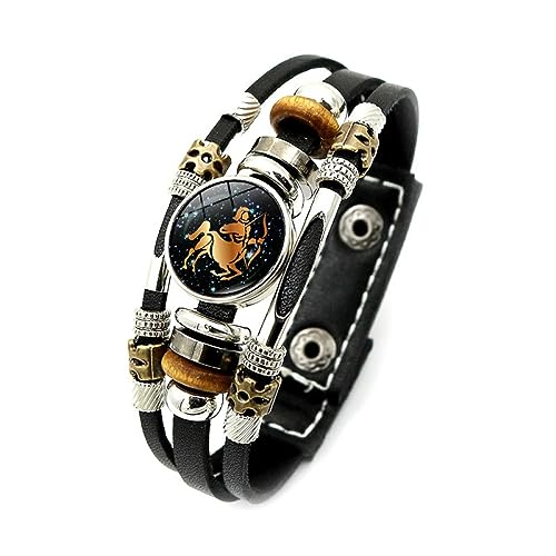 12 Konstellation Leuchtendes Armband - Männer Frauen Paare Geburtstagsgeschenk Retro Punk Leder Perlen Sternzeichen Armreif,Charm Chic Schmuck Zeit Edelstein Armband Freundschaft Geschenke,Schü von ALTCIRNMD