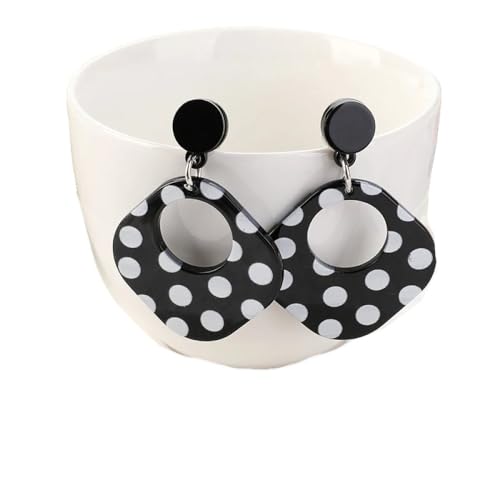 Polka Dot Acryl-Statement-Ohrringe, Schmuck Für Frauen Und Mädchen, Klassische Streifen, Geometrische Herz-Tropfen-Ohrringe, Retro-Charms Für Mädchen, Party, Urlaub, Schwarz von ALTCIRNMD