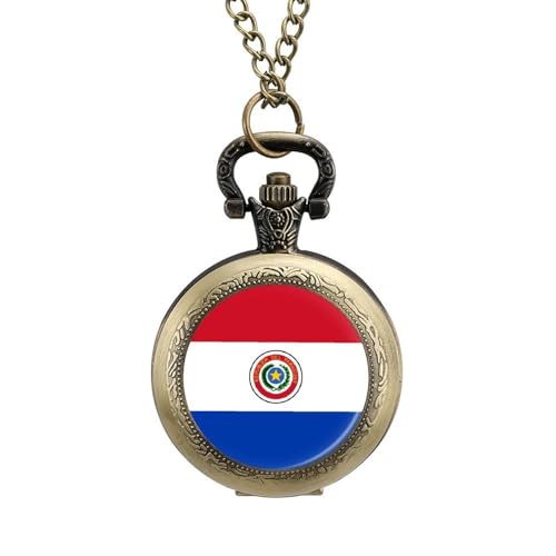 Retro/Vintage Mechanische Taschenuhr,Abstraktes Kreisförmiges Muster Paraguay-Flagge-Design,Runde Anhänger-Halskette Für Männer Und Frauen – Geschenk Zum Geburtstag,Jahrestag,Weihnachten,Vat von ALTCIRNMD