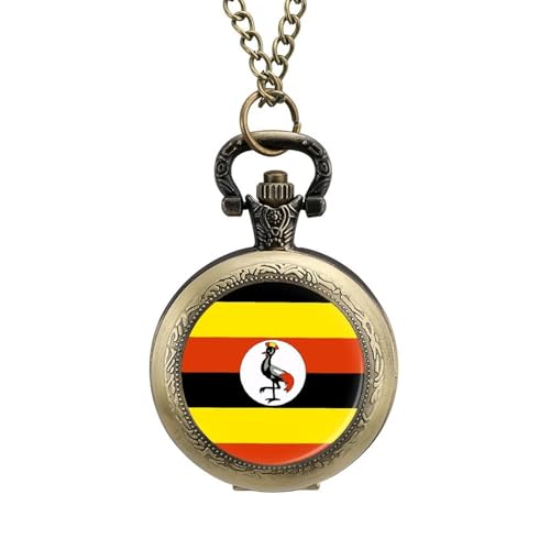 Retro/Vintage Mechanische Taschenuhr,Personalisiertes Gestreiftes Amsel-Uganda-Flaggen-Design,Runde Anhänger-Halskette Für Männer Und Frauen – Geschenk Zum Geburtstag,Jahrestag,Weihnachten,Va von ALTCIRNMD