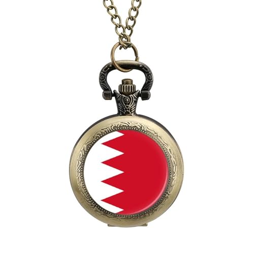 Retro/Vintage Mechanische Taschenuhr,Rotes Und Weißes Interlaced-Muster Mit Bahrain-Flagge,Runde Halskette Mit Anhänger Für Männer Und Frauen – Geschenk Zum Geburtstag,Jahrestag,Weihnachten, von ALTCIRNMD