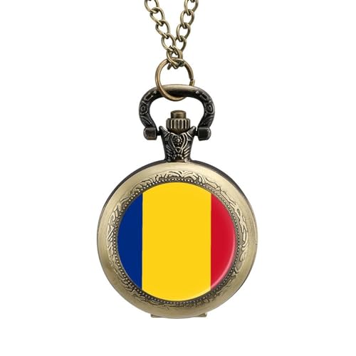 Retro/Vintage Mechanische Taschenuhr,Stilvolles Streifen-Design Mit Rumänien-Flagge,Runde Anhänger-Halskette Für Männer Und Frauen – Geschenk Zum Geburtstag,Jahrestag,Weihnachten,Vatertag,Ku von ALTCIRNMD