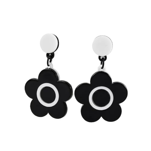 Schwarz-Weißer Blumen-Tropfenohrring Für Frauen, Acryl, Minimalistisch, Niedliche Ohrringe, Schmuck Für Mädchen, Klassischer Retro-Charme-Ohrring Für Party, Urlaub, Schwarz von ALTCIRNMD