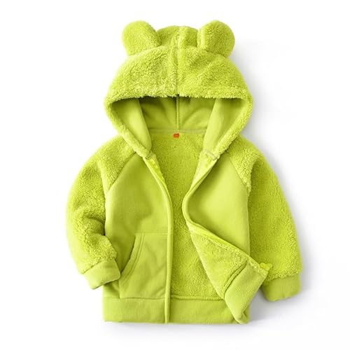 ALUCIC Baby Jungen Mädchen Fleecejacken mit Kapuze Kinder Mäntel Oberbekleidung Reißverschluss Jacke für Frühling Herbst Grün 74/86 von ALUCIC