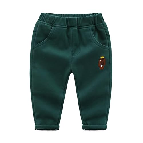 ALUCIC Kinder Jungen Lange Fleece Hosen Baumwolle Herbst Winter Warme Jogginghose Baby Mädchen Pants Sweathose Sporthose(Dunkelgrün, 110-116) von ALUCIC