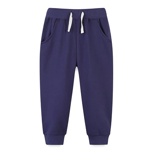 ALUCIC Kinder Jungen Lange Hosen Baumwolle Jogginghose Baby Mädchen Sweathose Sporthose Frühling Herbst Pants(Dunkelblau, 110-116) von ALUCIC