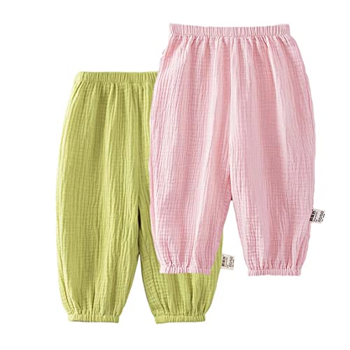 Baby leichte Lange Hose Anti-Moskito Bloomers Baumwolle Klimahose Jungen Mädchen Sommerhose 2er Pack(Grün-Rosa, 104-110) von ALUCIC