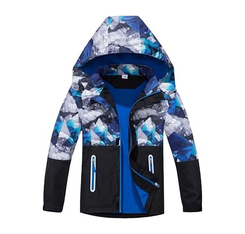 Jungen Kinder Wasserdicht Gefütterte Jacke Übergangsjacke Warm Fleecefütterung Atmungsaktiv Winddicht Wanderjacke Outdoorjacke Kapuzejacke Blau 146/152 von ALUCIC