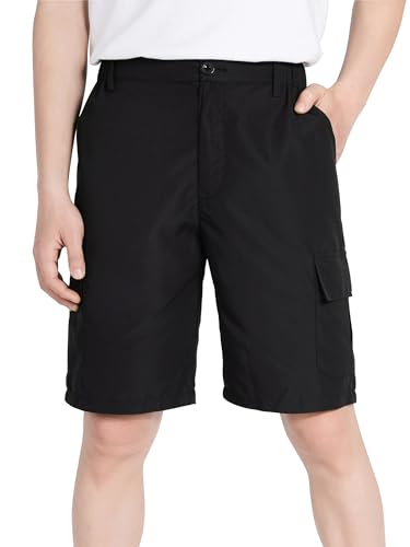 ALXHUTE Jungen Leicht Kurze Hose Kinder Cargo Shorts Schnelltrocknend Kurze Cargohose Jungs Sommer Bermuda Schwarz 134-140 Größe 140 von ALXHUTE