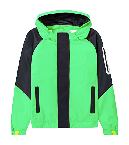 ALXHUTE Kinder Regenjacke Jungen Mädchen Jacke Frühling Übergangsjacke Wasserdicht Windjacke mit abnehmbarer Kapuze Hellgrün DE: 110-116 (Herstellergröße 110) von ALXHUTE