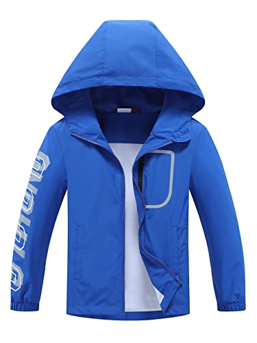 ALXHUTE Kinder Regenjacke Wassersäule Jungen Mädchen Übergangsjacke Frühling Jacke Funktionsjacke mit Kapuze Blau DE: 140-146 (Herstellergröße 140) von ALXHUTE