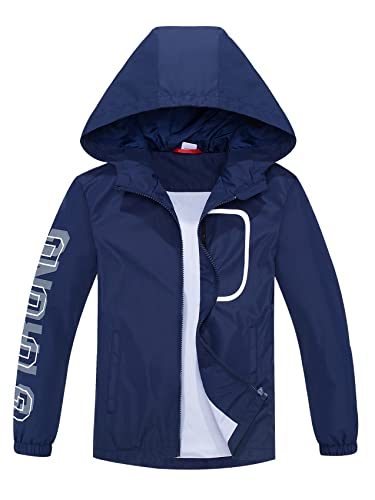 ALXHUTE Kinder Regenjacke Wassersäule Jungen Mädchen Übergangsjacke Frühling Jacke Funktionsjacke mit Kapuze Dunkelblau DE: 110-116 (Herstellergröße 110) von ALXHUTE