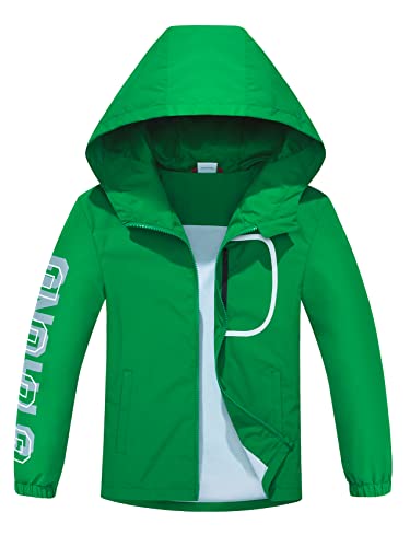 ALXHUTE Kinder Regenjacke Wassersäule Jungen Mädchen Übergangsjacke Frühling Jacke Funktionsjacke mit Kapuze Grün DE: 128-134 (Herstellergröße 130) von ALXHUTE