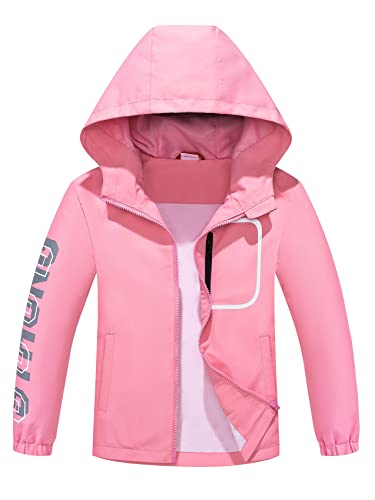 ALXHUTE Kinder Regenjacke Wassersäule Jungen Mädchen Übergangsjacke Frühling Jacke Funktionsjacke mit Kapuze Rosa DE: 152-158 (Herstellergröße 150) von ALXHUTE