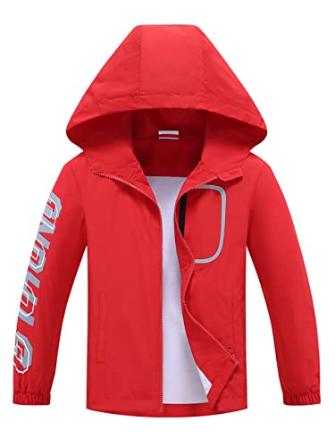 ALXHUTE Kinder Regenjacke Wassersäule Jungen Mädchen Übergangsjacke Frühling Jacke Funktionsjacke mit Kapuze Rot DE: 158-164 (Herstellergröße 160) von ALXHUTE