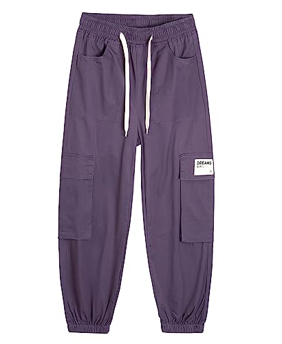 ALXHUTE Mädchen Cargo Jogger Hose Kinder Cargohose mit Gummizug Dunkelviolett DE: 128-134 (Herstellergröße 130) von ALXHUTE