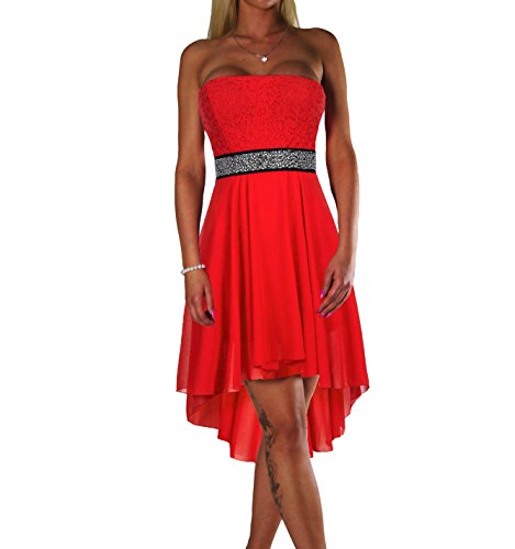 ALZORA Damen Kleid Bandeau Abendkleid Cocktailkleid mit Spitze Partykleid Ballkleid Sommerkleid, 10601 (M, Rot) von ALZORA