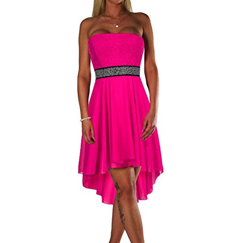 ALZORA Damen Kleid Bandeau Abendkleid Cocktailkleid mit Spitze Partykleid Ballkleid Sommerkleid, 10601 (S, Pink) von ALZORA