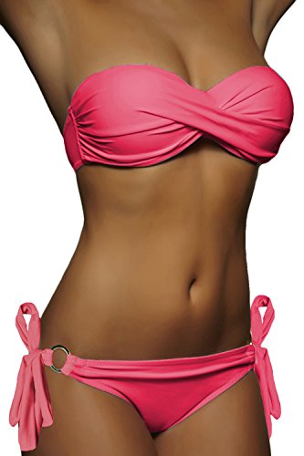 ALZORA Push Up Bandeau Bikini Set Damen Ringe Pushup Badeanzug Auswahl, 10227 (L, Koralle) von ALZORA